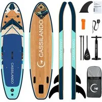 CASSILANDO SUP-Board Aufblasbares SUP-Board 335 x 84 cm mit 220 kg Belastbarkeit, (Hand pumpe, Verstellbares Paddel, Sicherheitsgurt, Reparatursatz, Rucksack), Pumpe