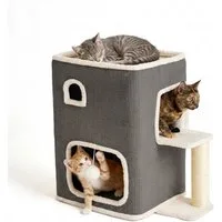 relaxdays Katzenhaus 2 Etagen Ball & Kratzstamm, grau