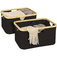 WENKO Wäschekorb Modell Ecori (Set, 2 St), Aufbewahrungskörbe, recyceltes Polyester mit Bambusrahmen