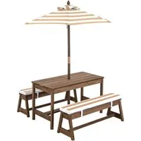COSTWAY Garten-Kindersitzgruppe Picknicktisch, mit Sonnenschirm, aus Holz