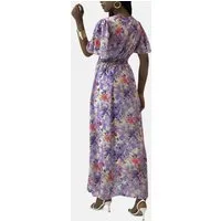 Elara Maxikleid Damen Maxikleid mit V-Ausschnitt, Chiffon-Optik & gesmokter Taille (1-tlg)