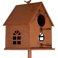 UNUS GARDEN Vogelhaus UNUS Vogelhaus mit Stab Metall Rost ca. 126 cm, Vogelhaus aus Metall, Gartendeko rost