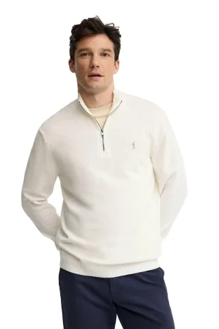 Pullover ecru mit Zip-Kragen und Rigby Go Logo