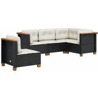 vidaXL Gartenlounge-Set 5-tlg. Garten-Sofagarnitur mit Kissen Schwarz Poly Rattan, (1-tlg)