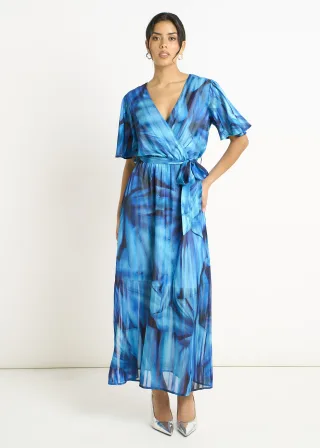 Blaues Wickel-Midikleid mit Färbungsmuster