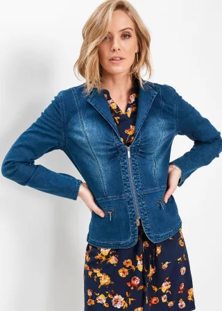 bonprix Jeansjacke, blau, Gr.44, Lässige Jeansjacke mit Reißverschluss, 82% Baumwolle (organic)