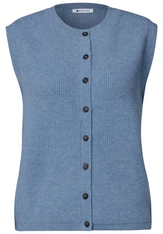 Street One - Strickweste mit Rundhals und Knopfleiste northern blue mel. - Gr. - 38