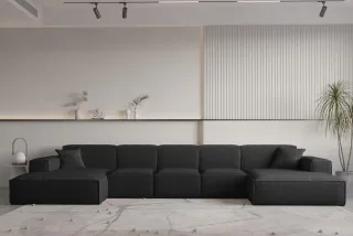 Wohnlandschaft U-Form CELES PREMIUM XL in Stoff Ascot Bukla Schwarz