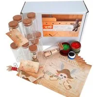 myExperimentSet Einladungskarten "Piraten-Kindergeburtstag als Flaschenpost", 10 Stück, Namensetikett und Dekonuggets - eine Erlebnis-Einladung
