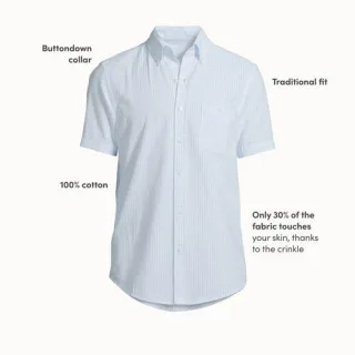 Seersucker-Kurzarmhemd für Herren, Classic Fit, Herren, size: regular, Blau, Baumwolle, by Lands' End