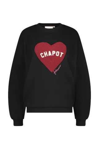 Fabienne Chapot - Terry Pullover mit Herzmotiv schwarz - Gr. - XS