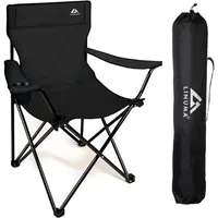 LINUMA Campingstuhl faltbar mit extra großem Getränkehalter, stabiler Klappstuhl schwarz (1 St), Faltbarer Campingstuhl mit XL-Getränkehalter für Festival & Outdoor