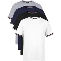 COMEOR T-Shirt Basic Herren Kurzarm Rundhalls (Packung, 4-tlg) mit gestreiften Ärmel Bündchen