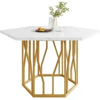 STILVORA Esstisch sechseckiger Couchtisch mit Metallhalterung,Marmor-Küchentisch (1-St)