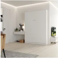SMARTBett Schrankbett Wandklappbett 100/ 140/ 160x200 cm Weiß mit Gasdruckfedern, zwei Klickgurte