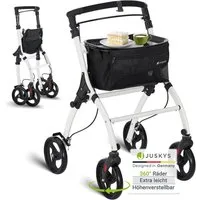 Juskys Indoor-Rollator Aktiv, für die Wohnung, mit Tasche & Tablett, schmal, verstellbar & faltbar