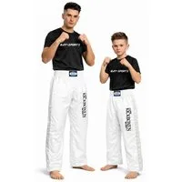 BAY-Sports Sporthose Kickboxhose EDEL STICK Hose lang Kickboxen Kampfsport Kampfsporthose Kinder und Erwachsene, lang, Weiß/Silbergrau
