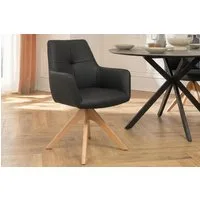 riess-ambiente Drehstuhl ALMARA schwarz/natur - Eiche, Echtleder, 360°, Massivholz, modern (Einzelartikel, 1 St), Natürlicher Polsterstuhl - ideal f. Ess- & Wohnzimmer oder Home Office