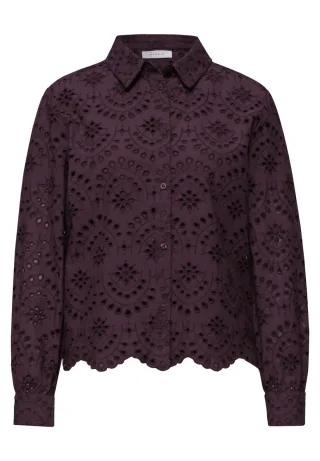 Street One - Hemdbluse mit Lochstickerei und langen Ärmeln braun - Gr. - 36