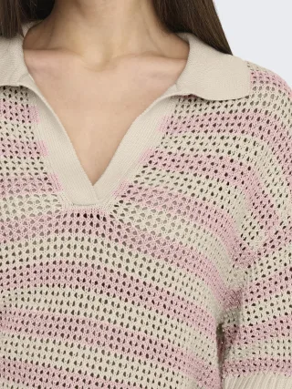 JDY - JDYTIKKA S/S POLO PULLOVER KNT NOOS Birch - Gr. - M