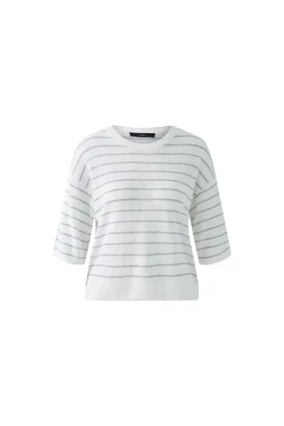 Oui - Pullover Leinen- Viskosemischung white black - Gr. - 44