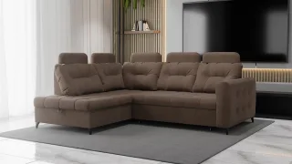 Ecksofa Schlafsofa Sofa WENDIE Stoff Hold Me Braun Ottomane Links