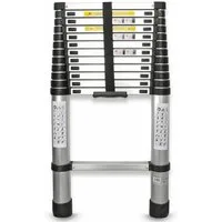 EAXUS Teleskopleiter Ausfahrbare Leiter Aluminium 3,8 Meter DIN EN 131 Mehrzweckleiter, 13 rutschfeste Sprossen, zusammenklappbar auf 86 cm