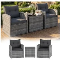 STEELSØN Sitzgruppe Selaria, Sitzgarnitur wetterfest inkl. Sitzkissen, (2-tlg., Grau), Gartenlounge mit 2 Stühlen & Tisch