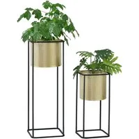 en.casa Blumenständer (Set, 2er), »Mettet« Pflanzenständer 2er Set Metall Goldfarben/Schwarz