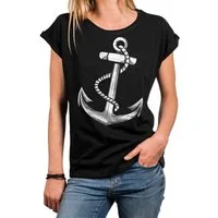 MAKAYA Print-Shirt Damen Anker Motiv Sommer Top Maritime Frauen Oberteile Tunika (Kurzarm, Rundhals, blau, grau, rosa, schwarz) aus Baumwolle