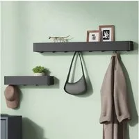 Mai & Mai Wandgarderobe Garderobenleiste mit Ablage und Wandhaken abgerundete Kanten Reglo-05, Abnehmbares Design,Klebemontage oder Bohrmontage