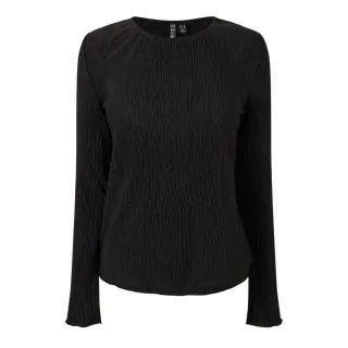Pieces - Bluse für Damen, Rundhalsausschnitt, leger, Langärmlig (Schwarz)