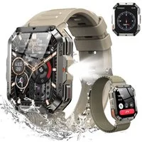 blackview Militär-Smartwatch Herren mit 900mAh Akku/LED-Taschenlampe/Kompass/SOS Smartwatch (2.01 Zoll, iOS/Android), 2×Riemen (Silikonband + gewebtes Band) 1×magnetisches Ladekabel, Herzfrequenz,SpO₂& Schlafüberwachung,100+ Sportmodi,Schrittzähler,I