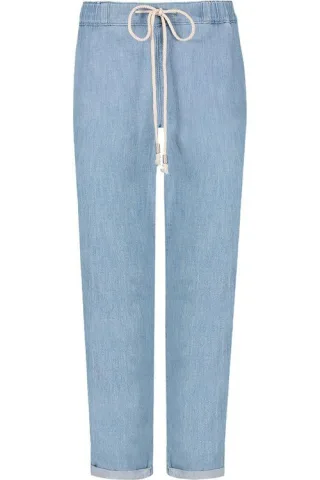 Slim-Jogginghose mit Kordelzug, knöchelhell, hellblaues Chambray | Leichter Stein