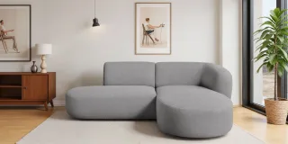 Ecksofa Designersofa BABETTE in Stoff Lins Grau Ottomane Rechts
