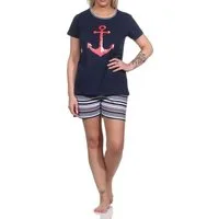 Normann Pyjama Damen Shorty Pyjama mit Anker-Motiv und gestreiften Shorts