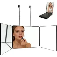 Nettlife Schminkspiegel Schwarz Tragbarer 3-fach Spiegel kosmetik 360 grad Klappbar 90cm, für Gesicht, Haare & Schminken