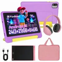 Happybe 7 Zoll 64GB HD-Display mit Schreibtafel, Kopfhörer & Tasche Kinder Tablet (7", 64 GB, Android, Android 15, Vorinstallierte Kindersoftware, Lernen durch Spielen)