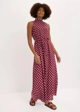 bonprix Maxikleid aus fließendem Viskose-Mix, rot, Gr.52, modisch bedrucktes Maxikleid aus fließendem Viskose-Mix mit dünnem Bindegürtel in der Taille