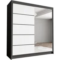 Sofnet Kleiderschrank Harry III (mit Spiegel, Schiebetüren und Kleiderstange) Schwebetürenschrank mit 2 Türen, Schiebetürenschrank - 180x215x58 cm