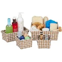 relaxdays Aufbewahrungskorb 4er Set geflochte, Weiss-braun