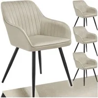 tectake Esszimmerstuhl Polstersessel gepolstert, in Samtoptik, gesteppt, 58 x 62 x 82 cm (Küchenstuhl Marilyn in creme/schwarz, 4 St), durchgehende Lehne, Stahlbeine, bodenschonend, Belastbarkeit 120 kg