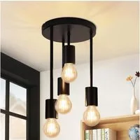 ZMH Deckenleuchten Wohnzimmer Schwarz E27 Retro Hängend Deckenlampe für küche Flur, Bedienungsanleitung, ohne Leuchtmittel, 4 Flammig Industrial Küchenlampe