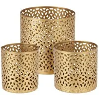HAC24 Teelichthalter Metall Teelicht Halter Set Kerzenhalter Windlicht Tischdeko (3 St), mit Lichteffekte Gold Ø 5/6,5/8,5 cm