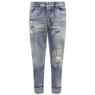 Dsquared2 Jeans Mit Used-patchwork-design, Lockere Passform, Blau