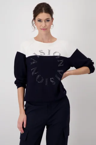 monari - Colorblock Pullover mit Linksstrick deep ocean - Gr. - 38