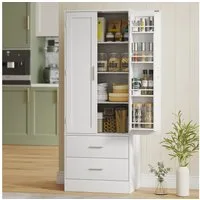 HOMCOM Küchenbuffet verstellbare Regale, 2 Schublade (Hochschrank, 1-St., Buffetschrank) für Küche, Esszimmer, Weiß