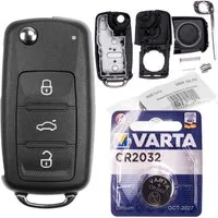 mt-key 3 Tasten Auto Klappschlüssel Ersatz Gehäuse + 1x VARTA CR2032 Knopfzelle, CR2032 (3 V), für ab BJ. 11/2009 VW UP POLO BEETLE GOLF SEAT IBIZA FABIA OCTAVIA