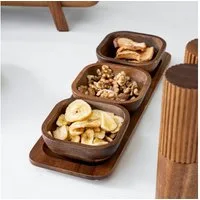 Zoha Servierschale Stripe Schüssel - Handgefertigte Akazienholz Schale für Dips, Snacks, (4-tlg), Handgefertigtes Akazienholz
