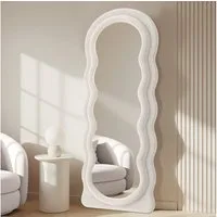 LUNAMIRROR Ganzkörperspiegel im gewellte Form, Samtbezug, Holzrahmen (1-St), stehend & hängend, 160x60 cm, Weiß/Beige